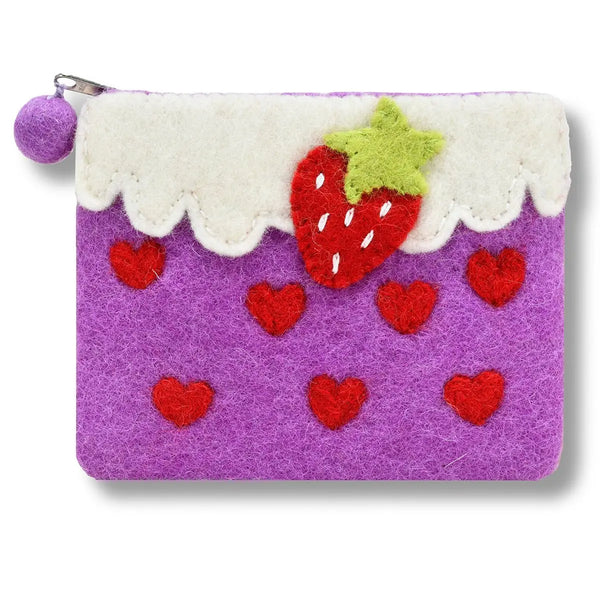Strawberry with Heart Felted Coin Purse
