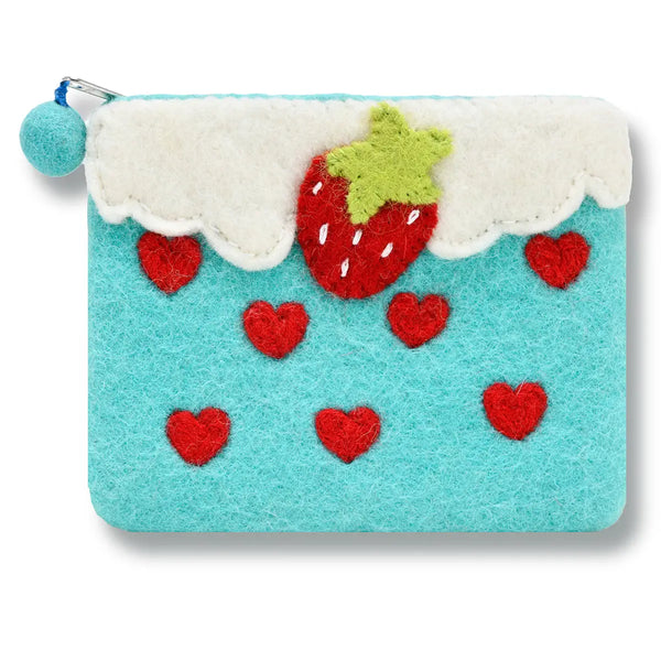 Strawberry with Heart Felted Coin Purse