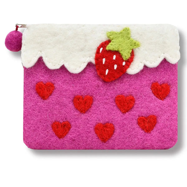 Strawberry with Heart Felted Coin Purse
