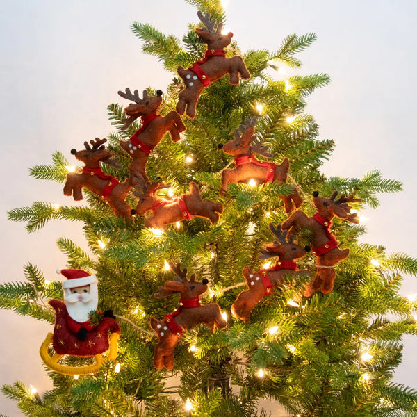 Santa with Sleigh and 8 Reindeer Garland