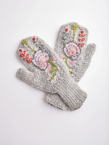 Rose Embroidered Mittens