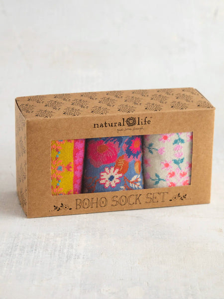 Cream Borders Boxed Boho Sock Set