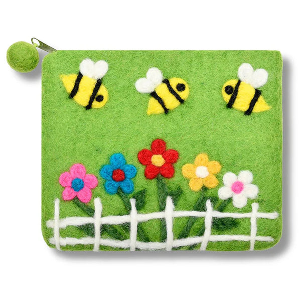 Flower and Bees Felted Coin Purse