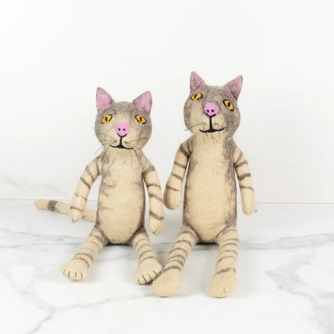 Gray & White Stripe Sitting Cat-Large