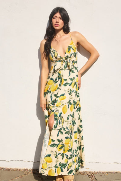 Vintage Lemonade Knot Front Maxi Dress