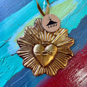 Small Round Sacred Heart Tin Ornament