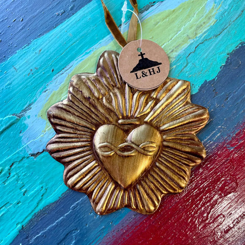 Small Round Sacred Heart Tin Ornament