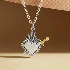 Flaming Heart and Sword Necklace