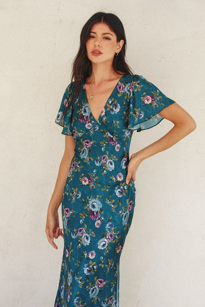 Garden Party Flutter Sleeve Maxi Dress