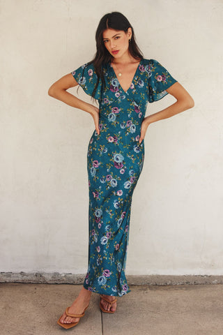 Garden Party Flutter Sleeve Maxi Dress