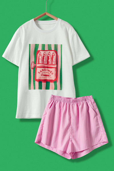 Sardine Tee Striped Shorts Set