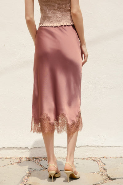 Dull Satin Lace Hem Pencil Skirt
