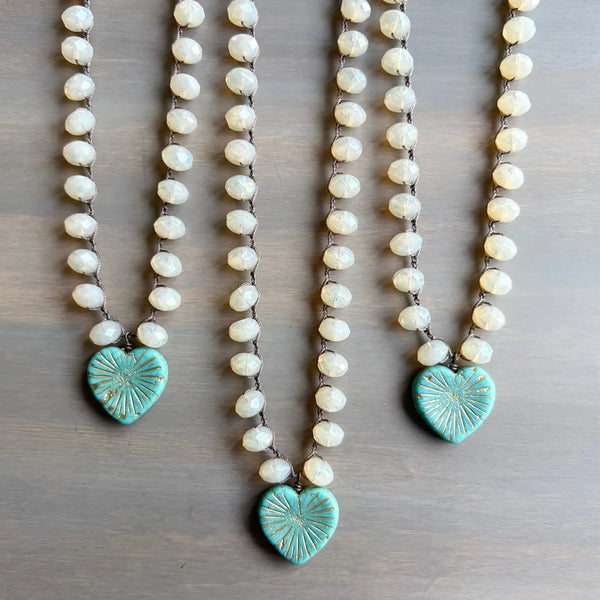 Aqua Starburst Heart Necklace