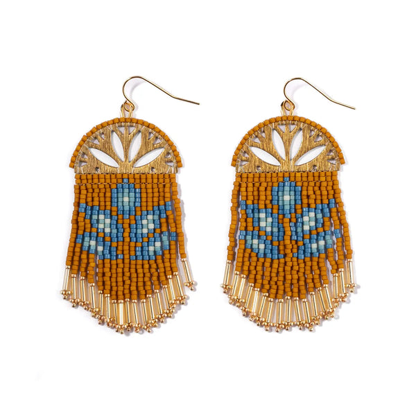 Beaded Handwoven Lotus Fringe Earrings
