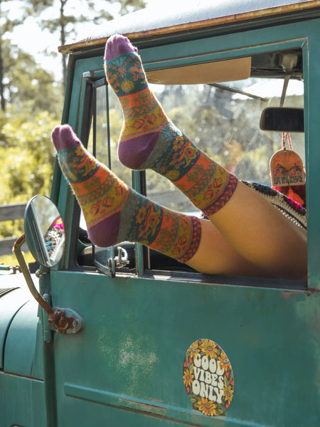 Plum Floral Boxed Boho Sock Set