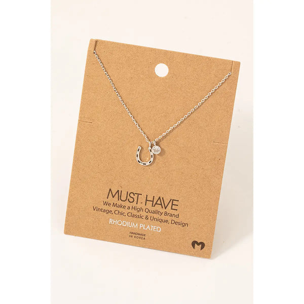 Horse Shoe and Cz Charm Necklace