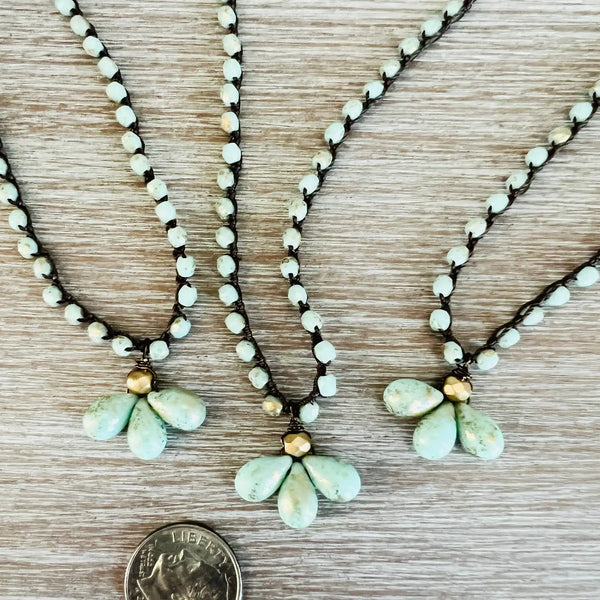 Triple Mint Drop Necklace with Knotted Crystal
