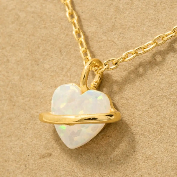 Mini Opal Heart Pendant Necklace