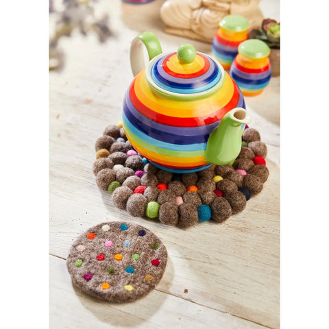 Felt Ball Trivet, Rainbow Ball Decoration