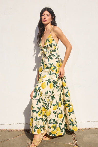 Vintage Lemonade Knot Front Maxi Dress