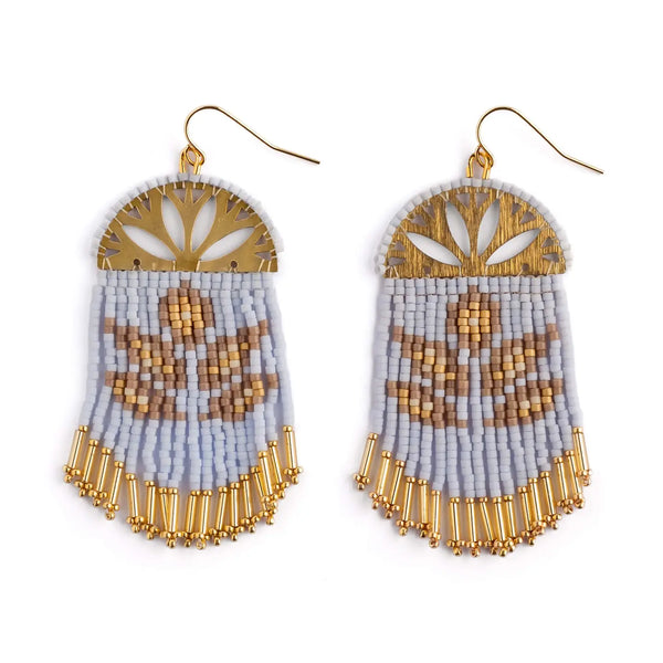 Beaded Handwoven Lotus Fringe Earrings