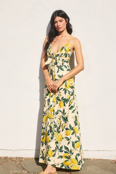 Vintage Lemonade Knot Front Maxi Dress