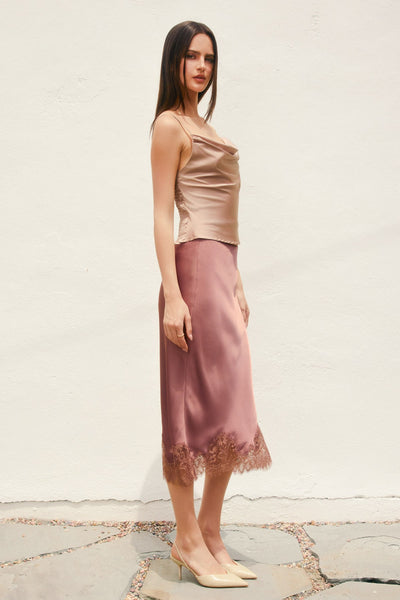 Dull Satin Lace Hem Pencil Skirt