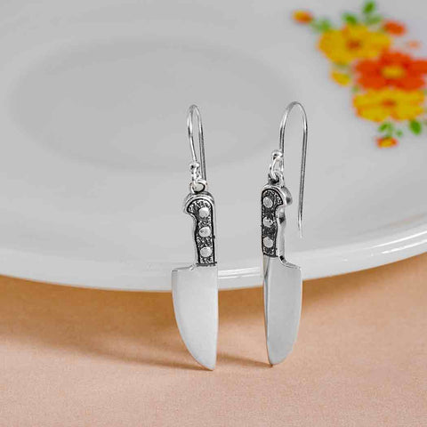 Sterling Silver Kitchen Knife Dangle Earrings