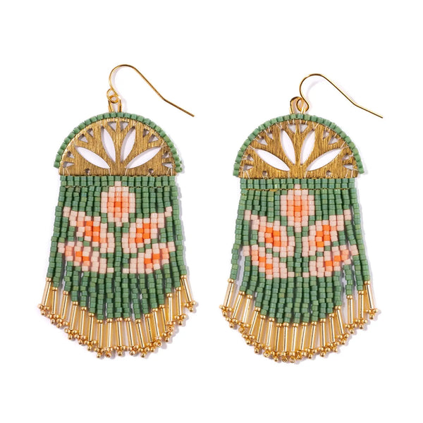 Beaded Handwoven Lotus Fringe Earrings