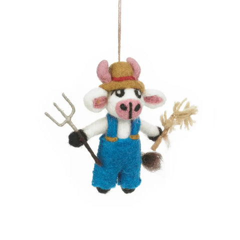 Angus the Cow Hanging Farmer Ornament