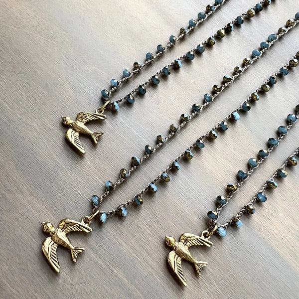 Golden Wing Fly Away Bird Necklace