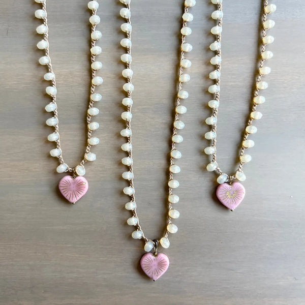 Petal Pink Starburst Heart On Peach Opal Crystal
