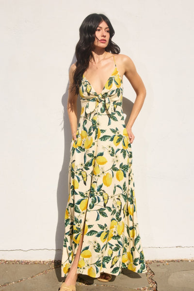 Vintage Lemonade Knot Front Maxi Dress
