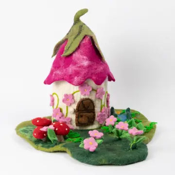 Felt Fairy Playhouse For Finger Puppets - Pink Cottage