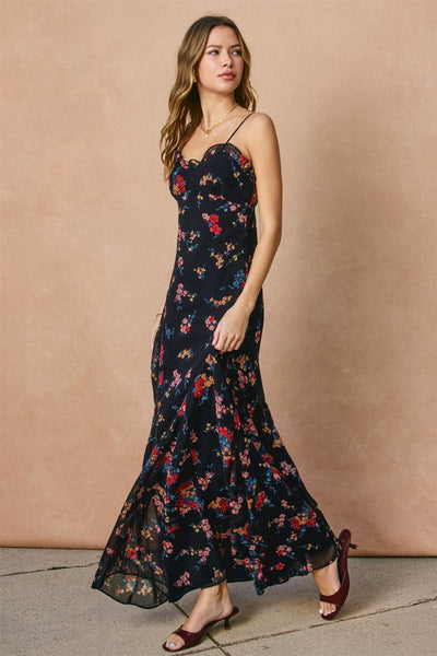 In A Mood Chiffon Ruffle Flared Maxi Dress