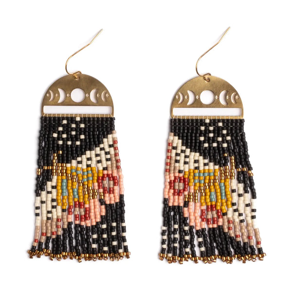 Beaded Handwoven Moonlit Moth Fringe Earrings
