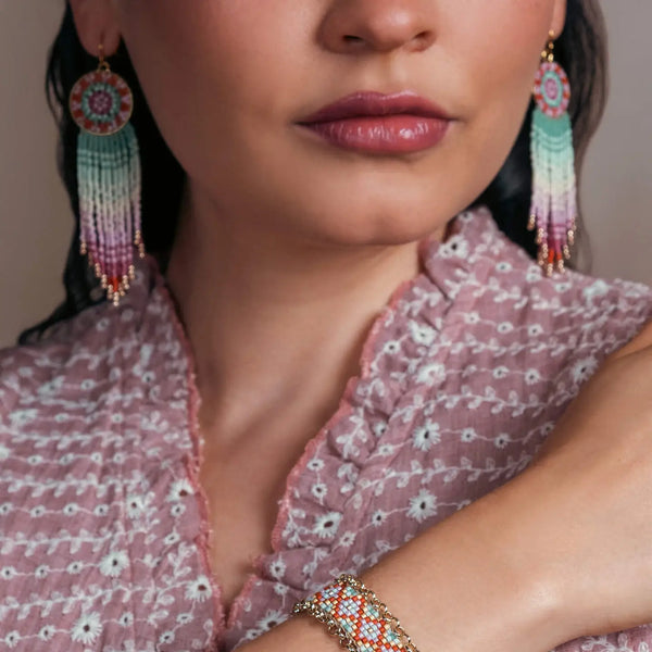 Beaded Handwoven Mandala Fringe Earring