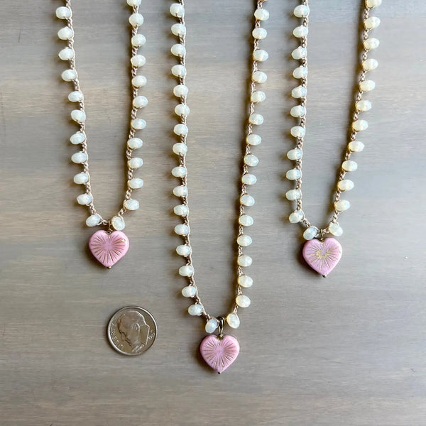 Petal Pink Starburst Heart On Peach Opal Crystal