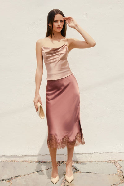 Dull Satin Lace Hem Pencil Skirt