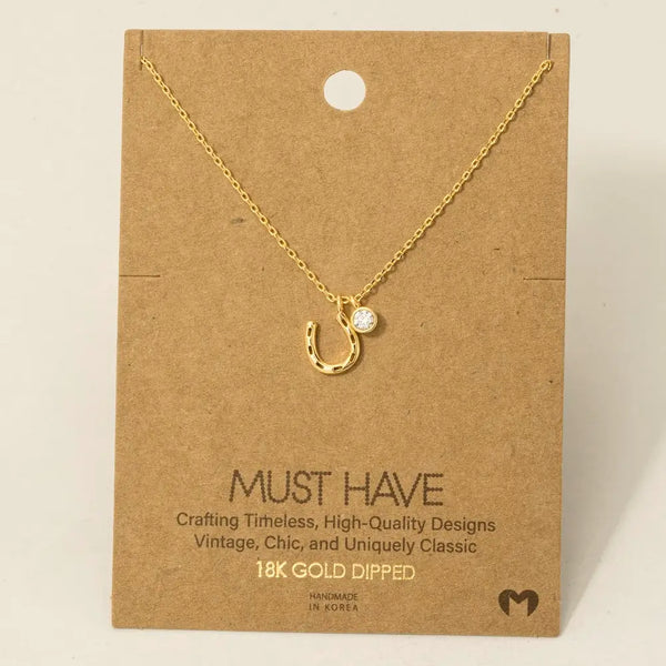 Horse Shoe and Cz Charm Necklace