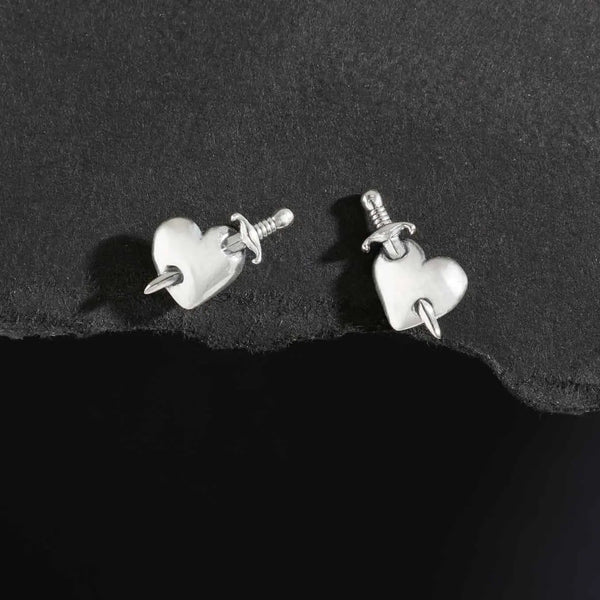 Sterling Silver Sword and Heart Post Earrings