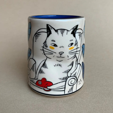 Lucky Cat with Mouse Cup - Large