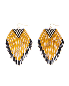 Beaded Handwoven Sonoran Triangle Fringe Earrings