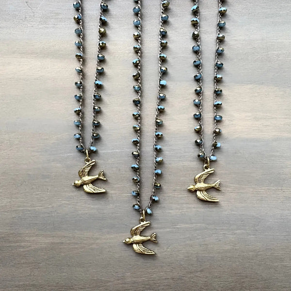 Golden Wing Fly Away Bird Necklace