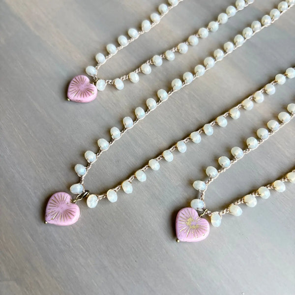 Petal Pink Starburst Heart On Peach Opal Crystal