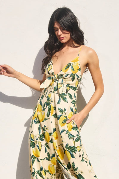 Vintage Lemonade Knot Front Maxi Dress