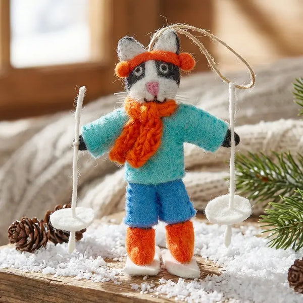 Alpine Feline Skiing Ornament