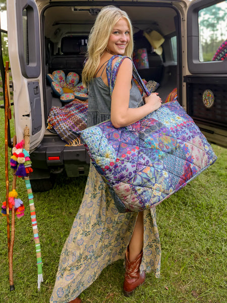 Blue Patchwork Weekender Bag