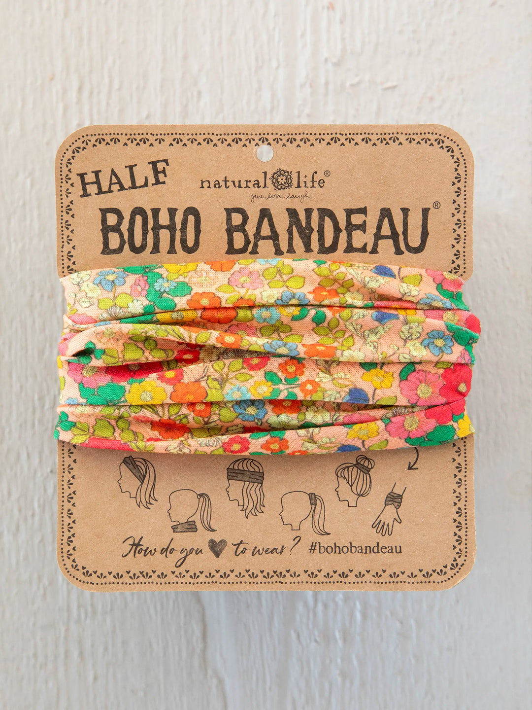 Half Boho Bandeau Headband - Vintage Garden Peach