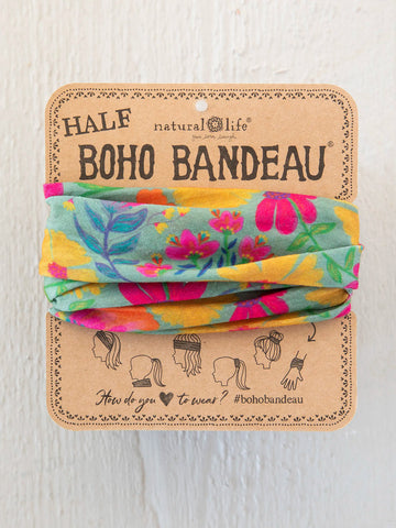 Half Boho Bandeau Headband - Tossed Blue Floral